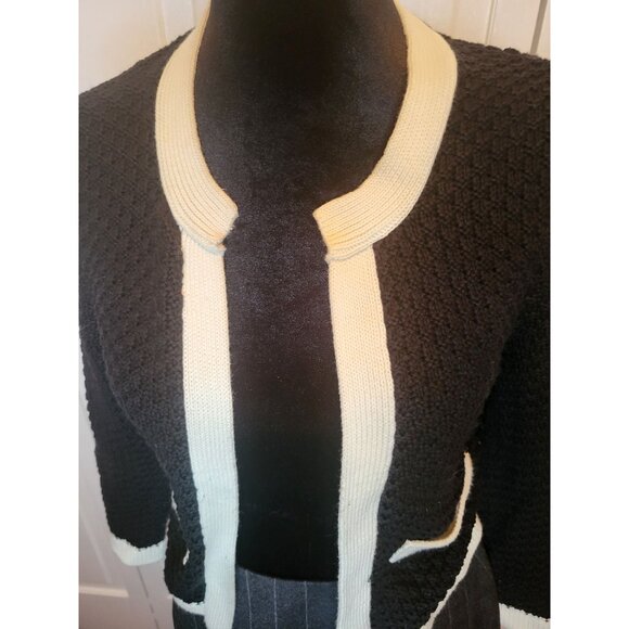 Black/Ivory Chunky Knit Open Blazer S Tailored Minimalist Old Money Lady Jacket - Picture 4 of 9